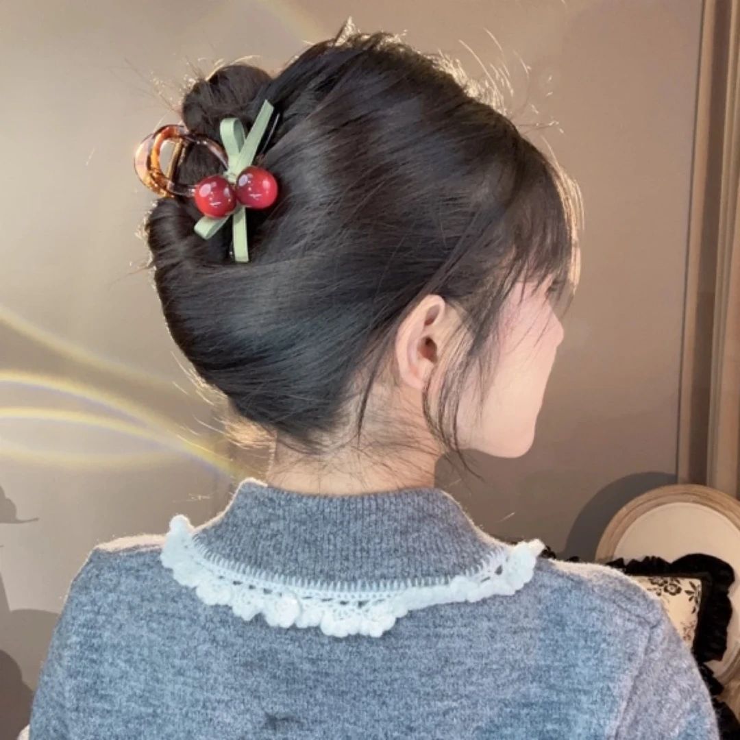 【车厘子抓夹】秋冬新款森系少女樱桃蝴蝶结抓夹甜美百搭气质发饰