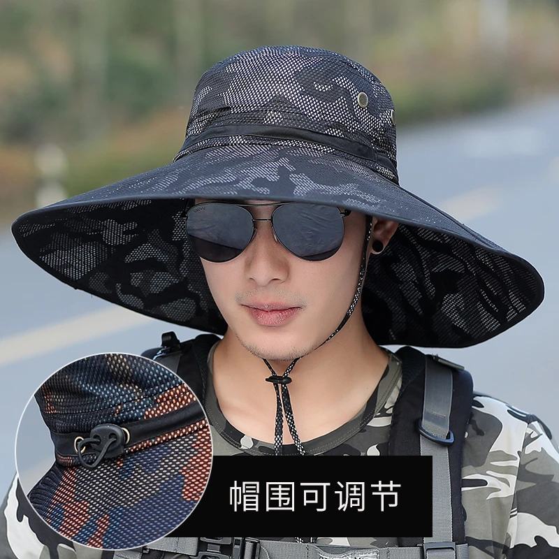 夏天大檐帽防紫外线遮阳帽出游必备防晒用品男款钓鱼帽子太阳帽男