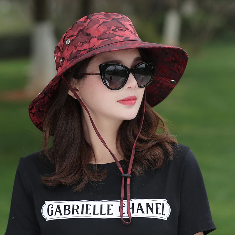 帽子女夏季防晒帽防紫外线迷彩户外帽子时尚百搭韩版登山渔夫帽女