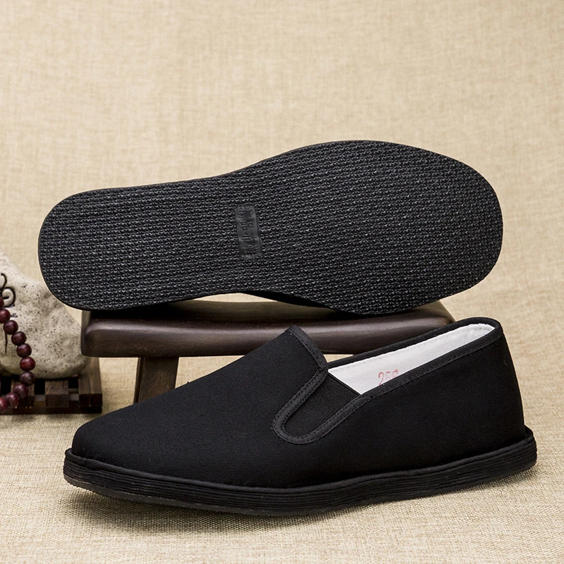 春秋季老北京手工布鞋平跟低帮男款黑色棉布休闲一脚蹬懒人爸爸鞋