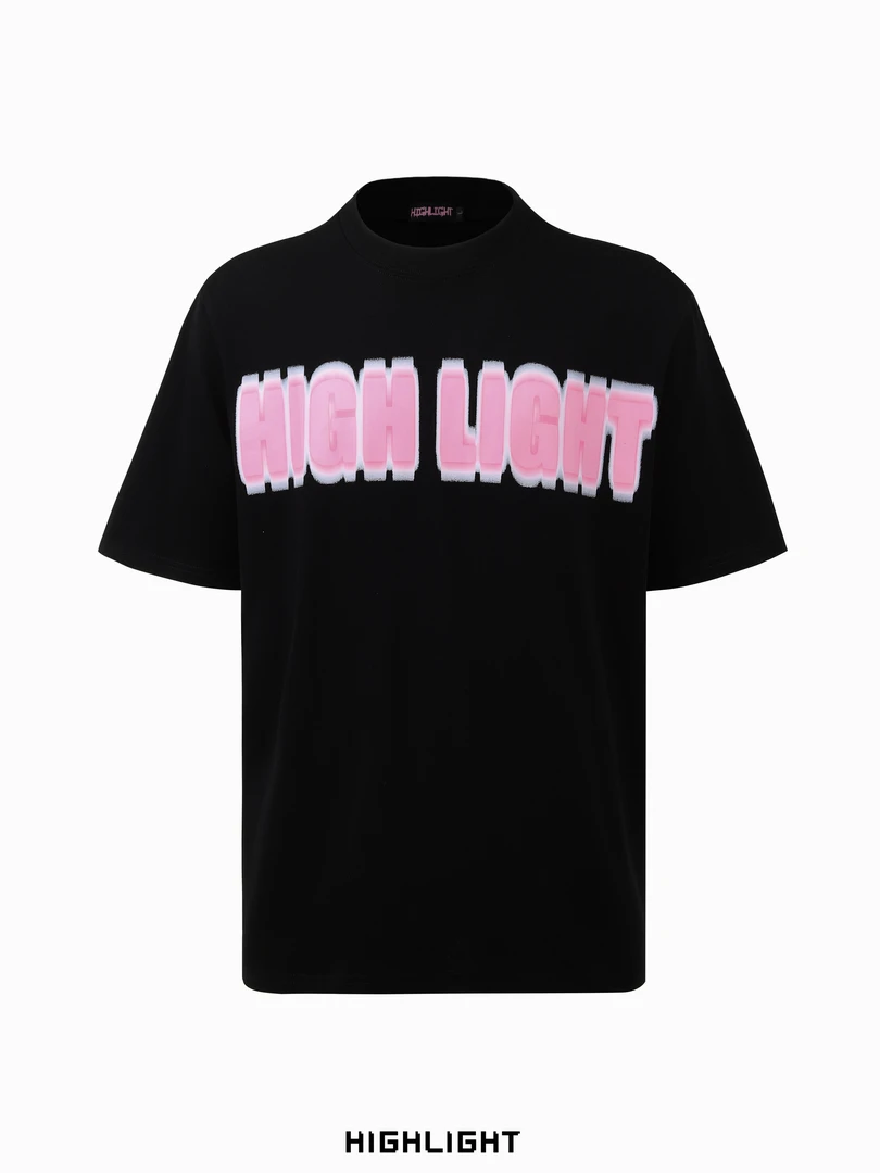 HIGHLIGHT2024夏季新款300克粉色风暴印花logo百搭T恤
