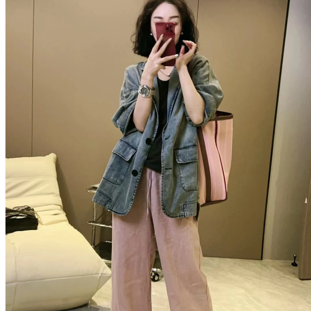 【五五定制】春夏新款—时尚潮流街头休闲百搭短袖薄款牛仔外套