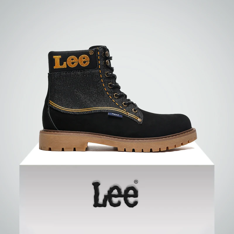 Lee马丁靴男2022秋冬新款英伦风高帮鞋子厚底牛仔靴潮流百搭短靴