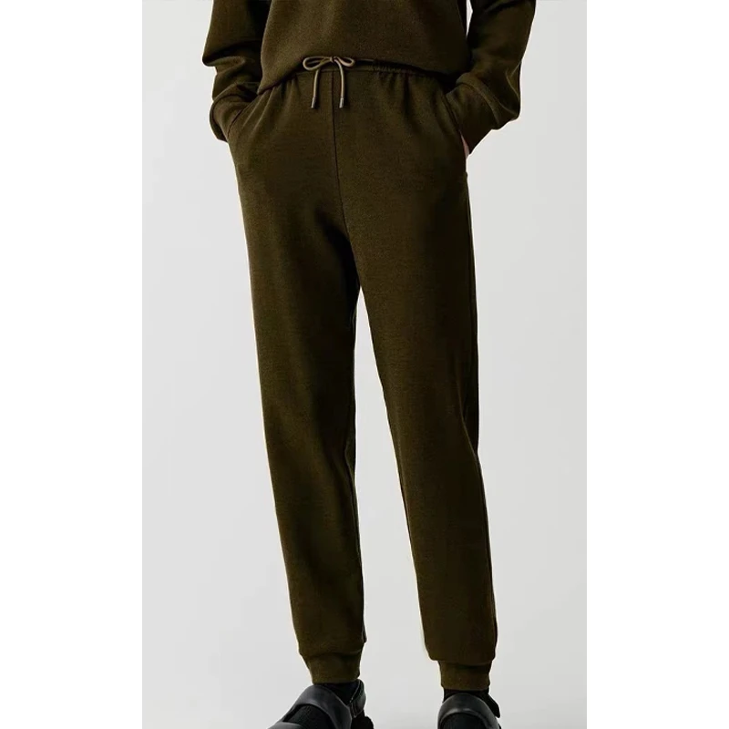 原厂孤品特价清！拍完则无！毛棉混纺针织布橄榄绿慢跑裤B108