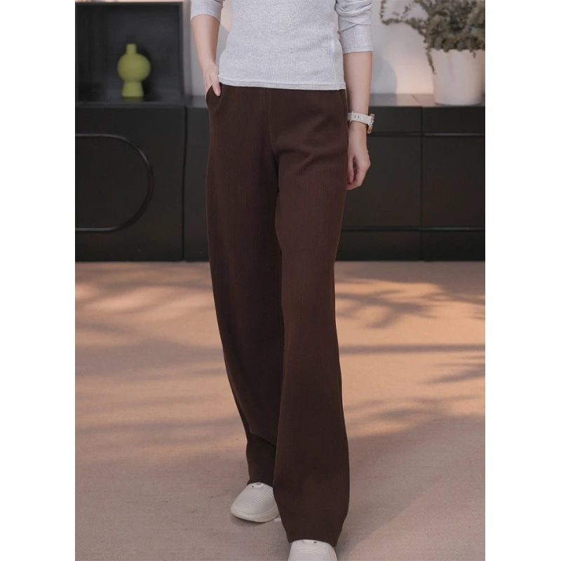 原厂孤品特价清！拍完则无！咖色精细坑条针织肌理垂感直筒裤G07