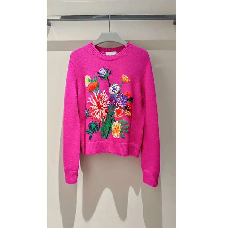 原单非市面货！“花朵提花”粉色长袖针织衫C522