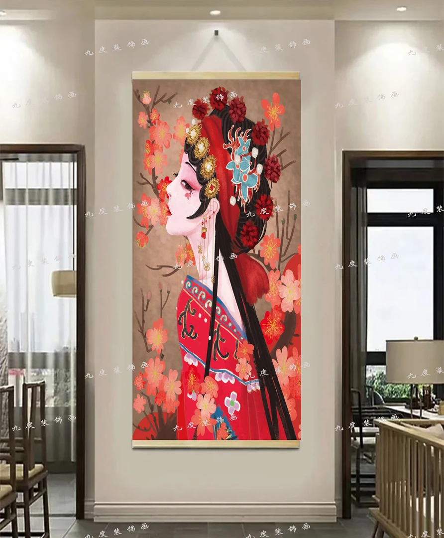 【44】国潮京剧花旦古风美女肌理浮雕布艺挂画家居玄关客厅办公室画