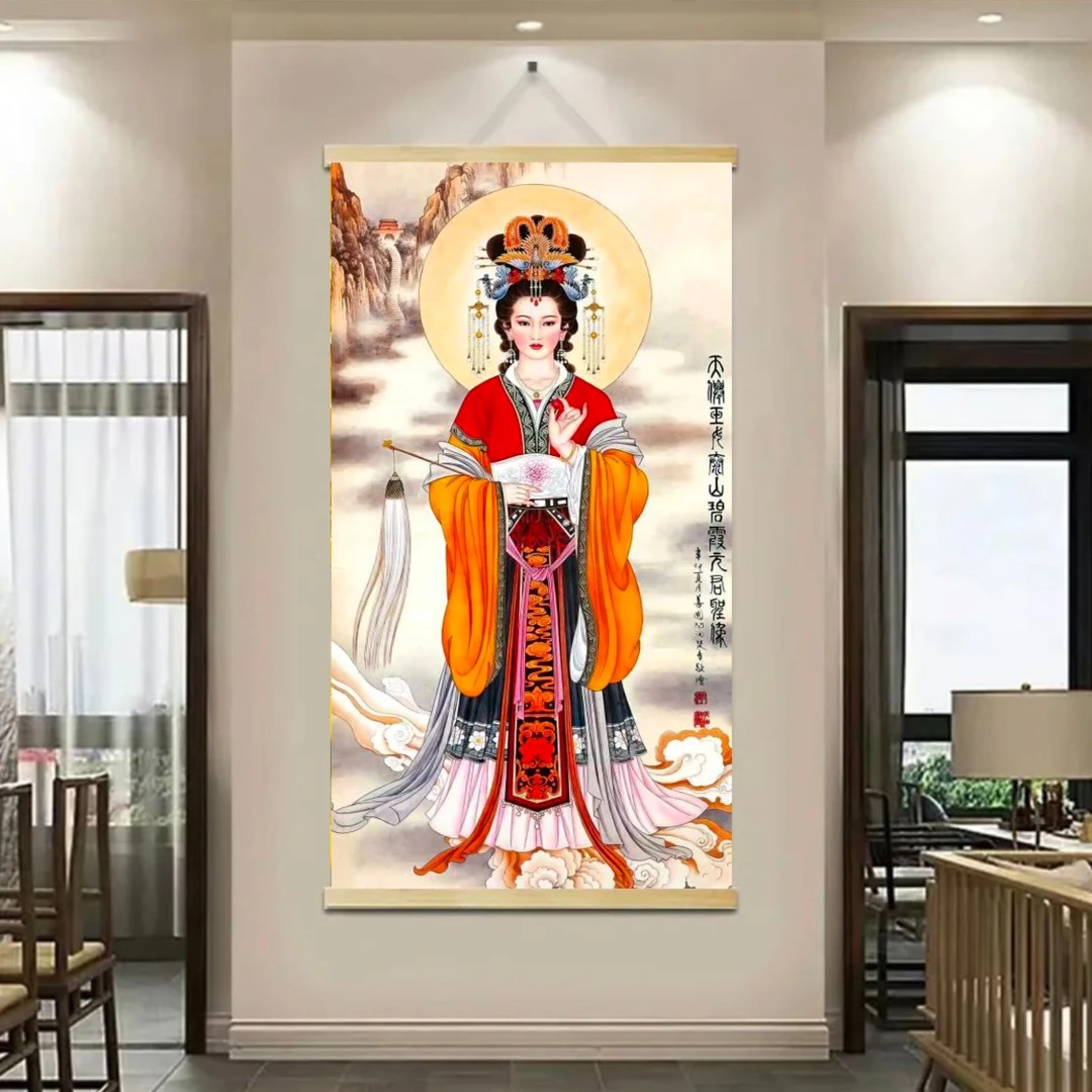 泰山娘娘神像碧霞元君画像三清八仙运福福禄寿喜挂画卷轴挂画莲花