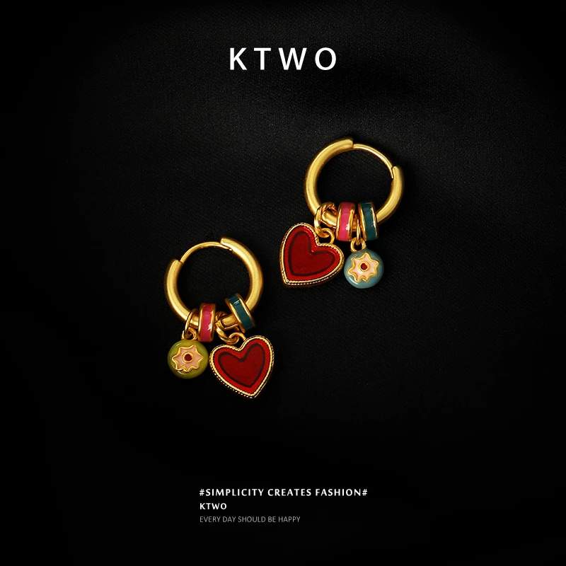 铜合金珐琅耳饰  时尚新中式爱心耳坠耳环女小众独特一款多戴设计