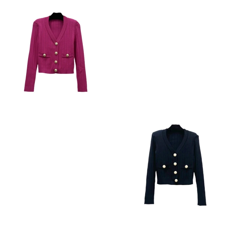 1064 气质轻奢时尚名媛秋季长袖针织衫小香风高腰短款修身设计师