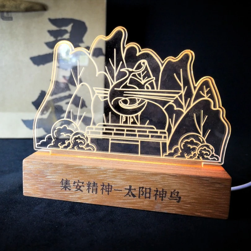 集安文创太阳神鸟亚克力灯创意LED灯书房卧室摆件家庭灯饰高档