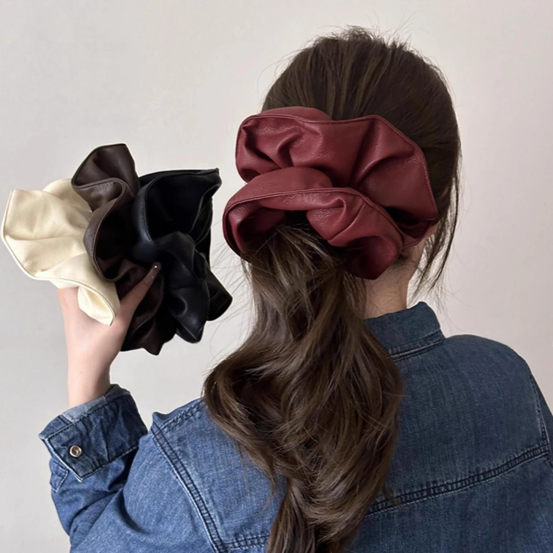 安可拉红韩系高级感皮质大肠发圈头绳ins时尚2024新款纯色发饰