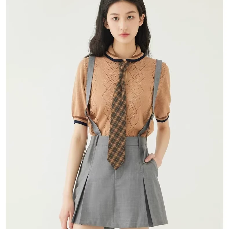 D-HARRY/迪哈利2023夏新款学院风灰色A字短裤背带裤DH232L96131D