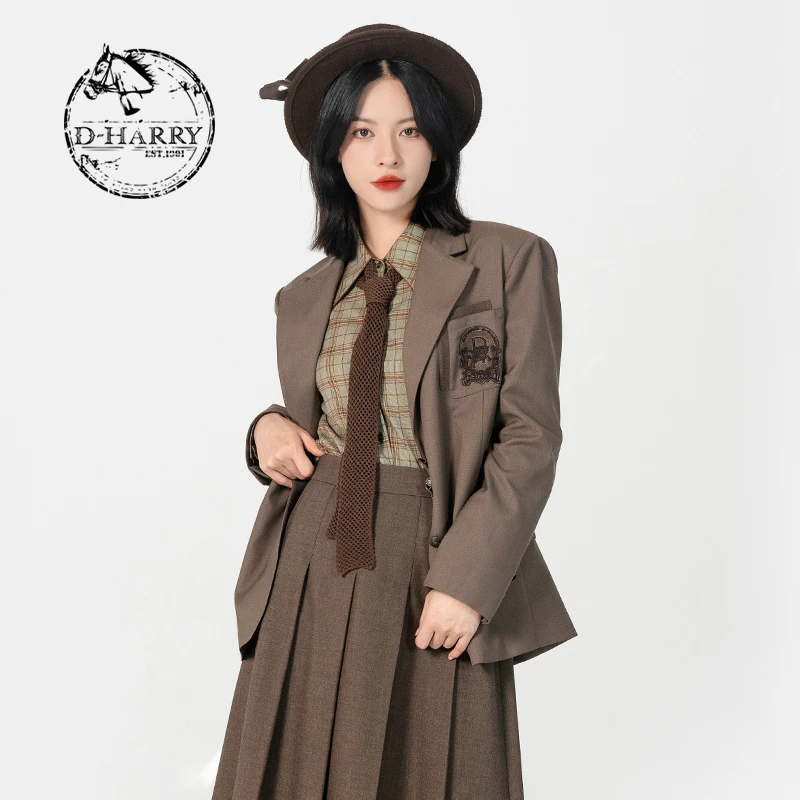 D-HARRY/迪哈利2023咖啡色外套女宽松休闲长袖短外套DH231A95881D