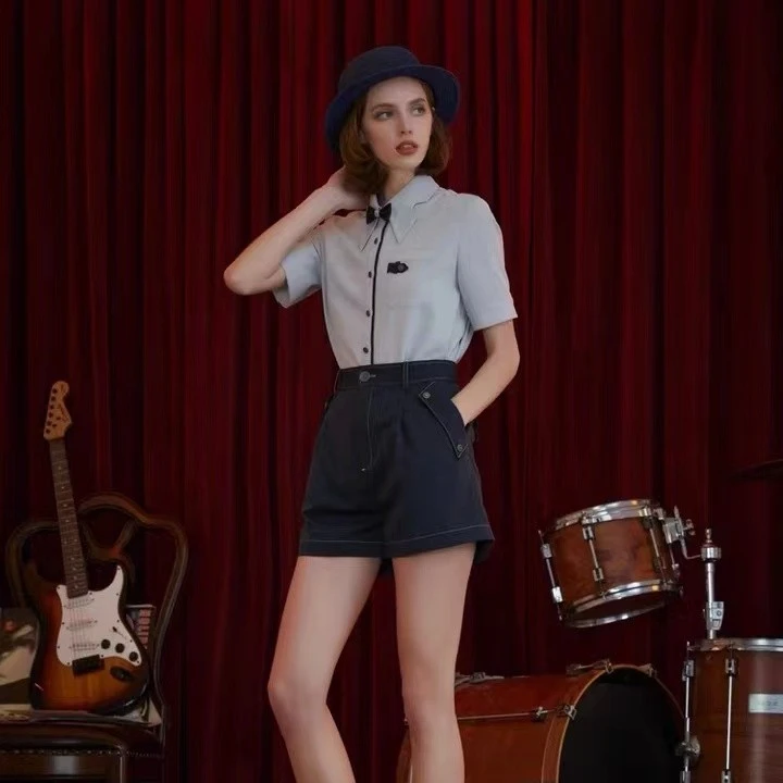 D-HARRY/迪哈利高腰收腹牛仔短裤女夏季提臀热裤DH222L95166D