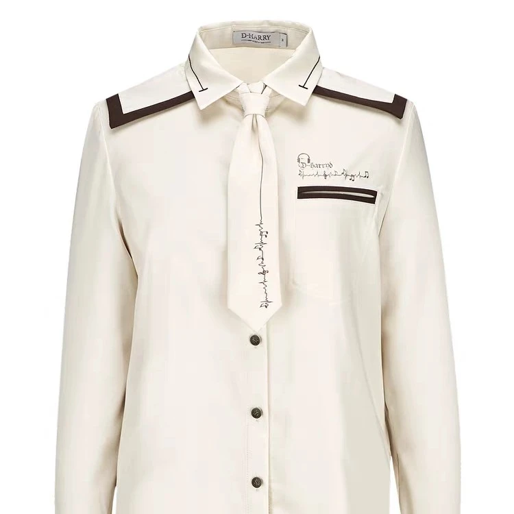 D-HARRY/迪哈利米色衬衫拼接衬衣2022春新品上衣长袖DH221D93836D