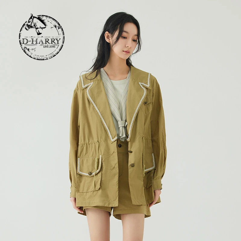 D-HARRY/迪哈利气质夏新款复古休闲通勤卡其色薄风衣DH232K96051D