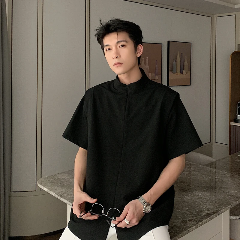 一轩轩轩【在仓现现】春夏季新中式痞帅休闲简约短袖半袖衬衫61315A