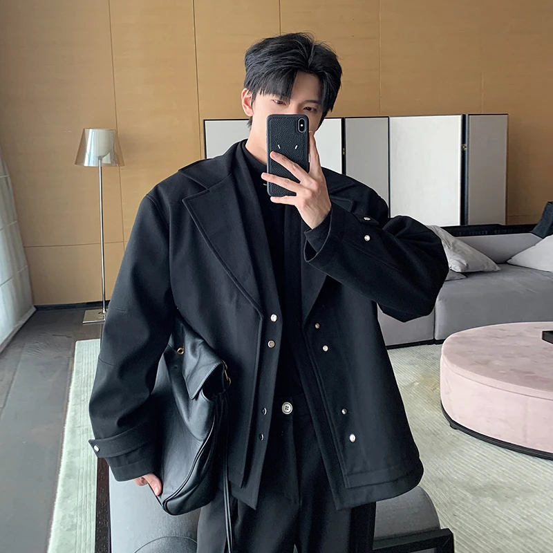 一轩轩轩【莱斯港冬夜】秋冬款假两件男百搭飞行夹克夹棉外套24897