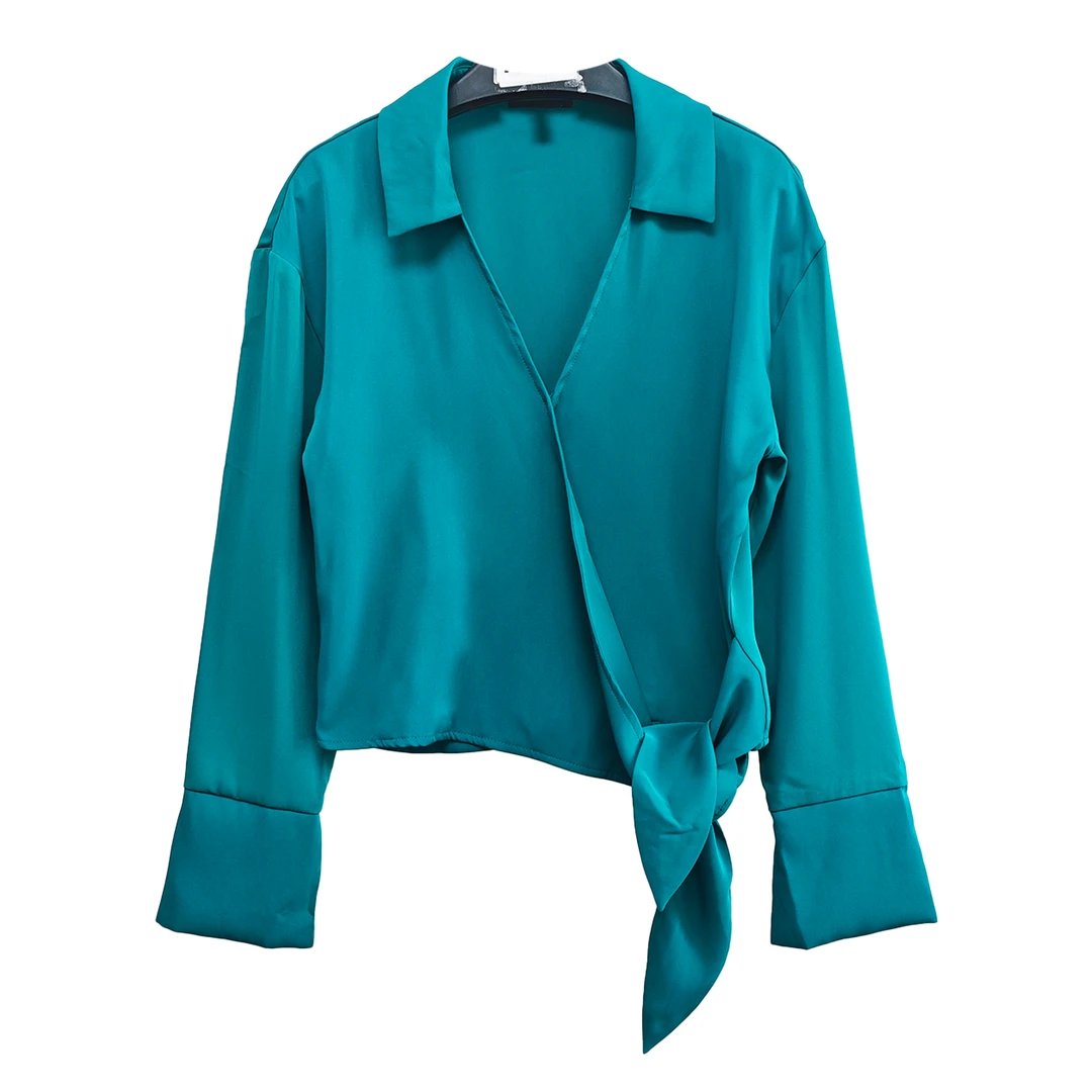 8758#长袖上衣潮流时尚百搭休闲舒适春夏季显瘦气质女士翻领系带