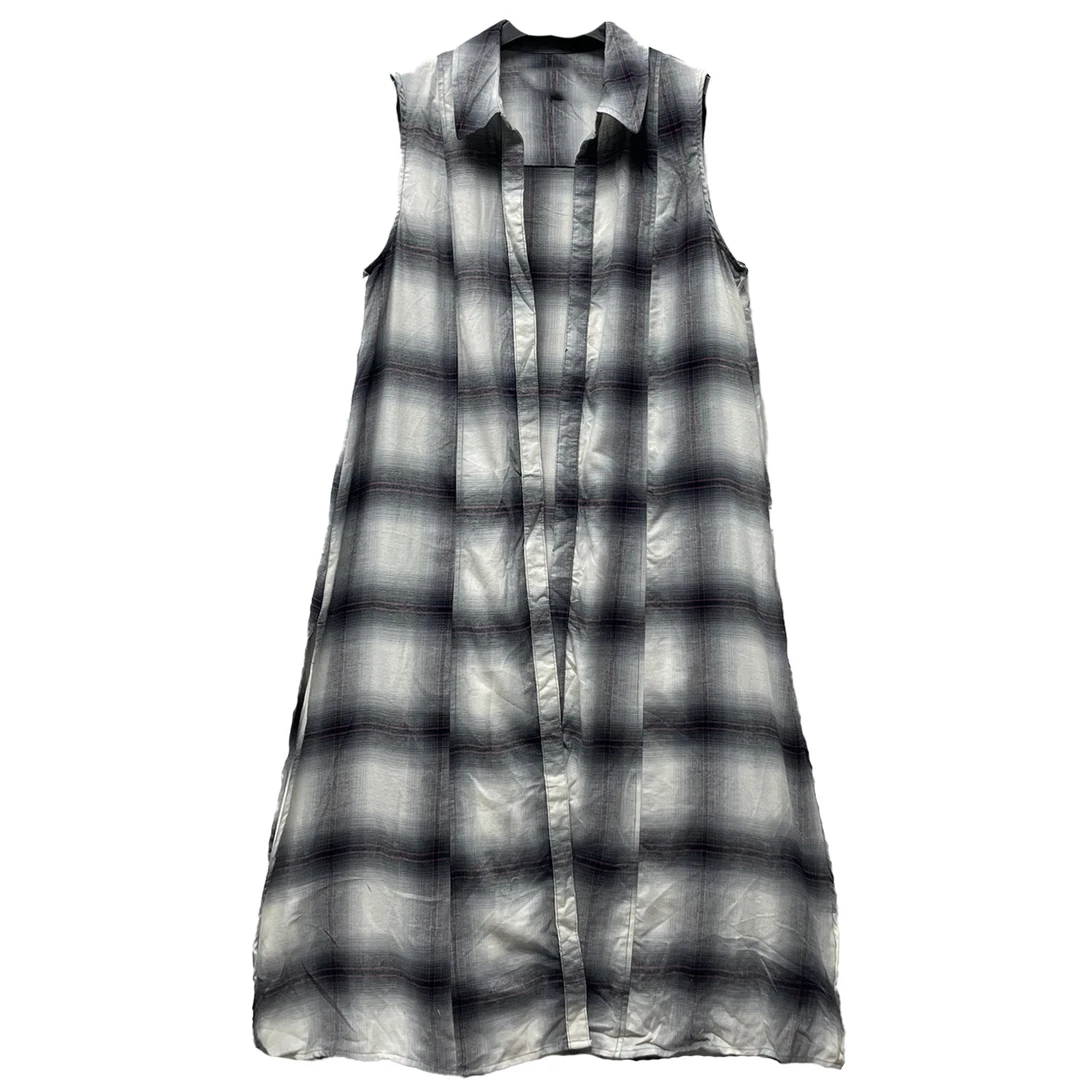 6362#长款开衫格子时尚无袖百搭夏季气质女士经典格纹设计师