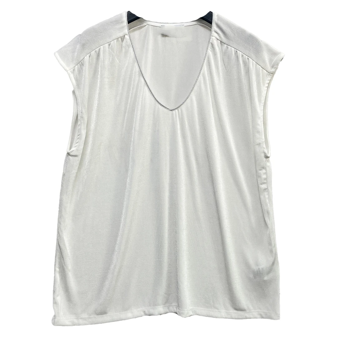 8798#V领无袖上衣潮流时尚百搭休闲舒适夏季打底女士纯色气质