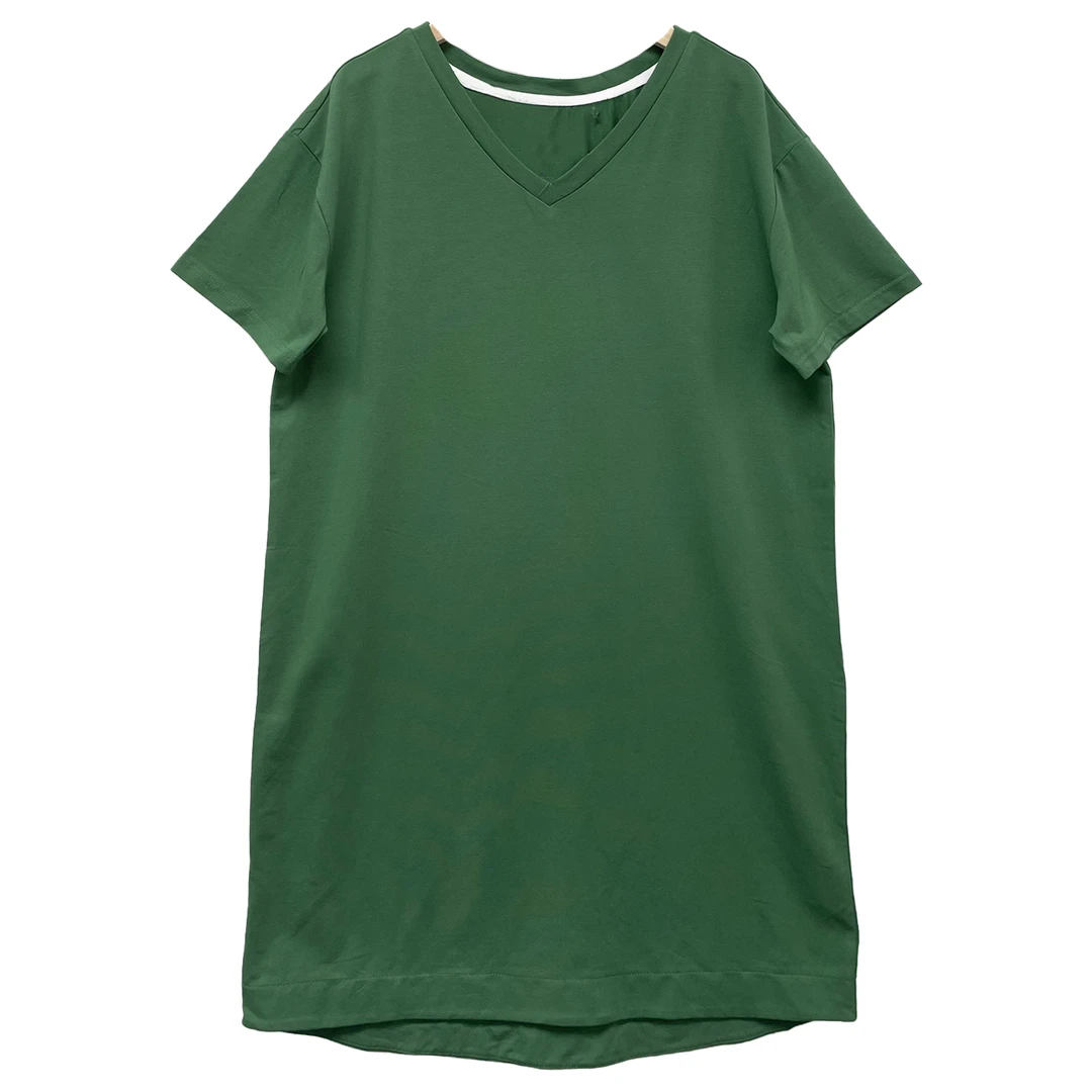 7859#短袖连衣裙时尚休闲百搭轻奢潮流春夏宽松连衣裙舒适绿色