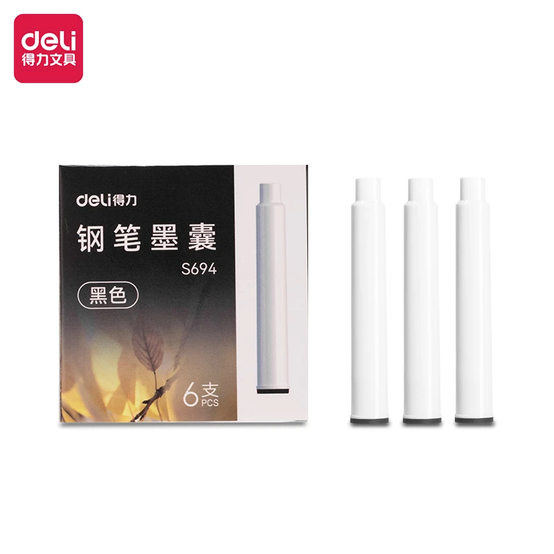 得力钢笔墨囊可替换通用墨胆可擦纯蓝墨蓝色黑色 1盒6支装S694