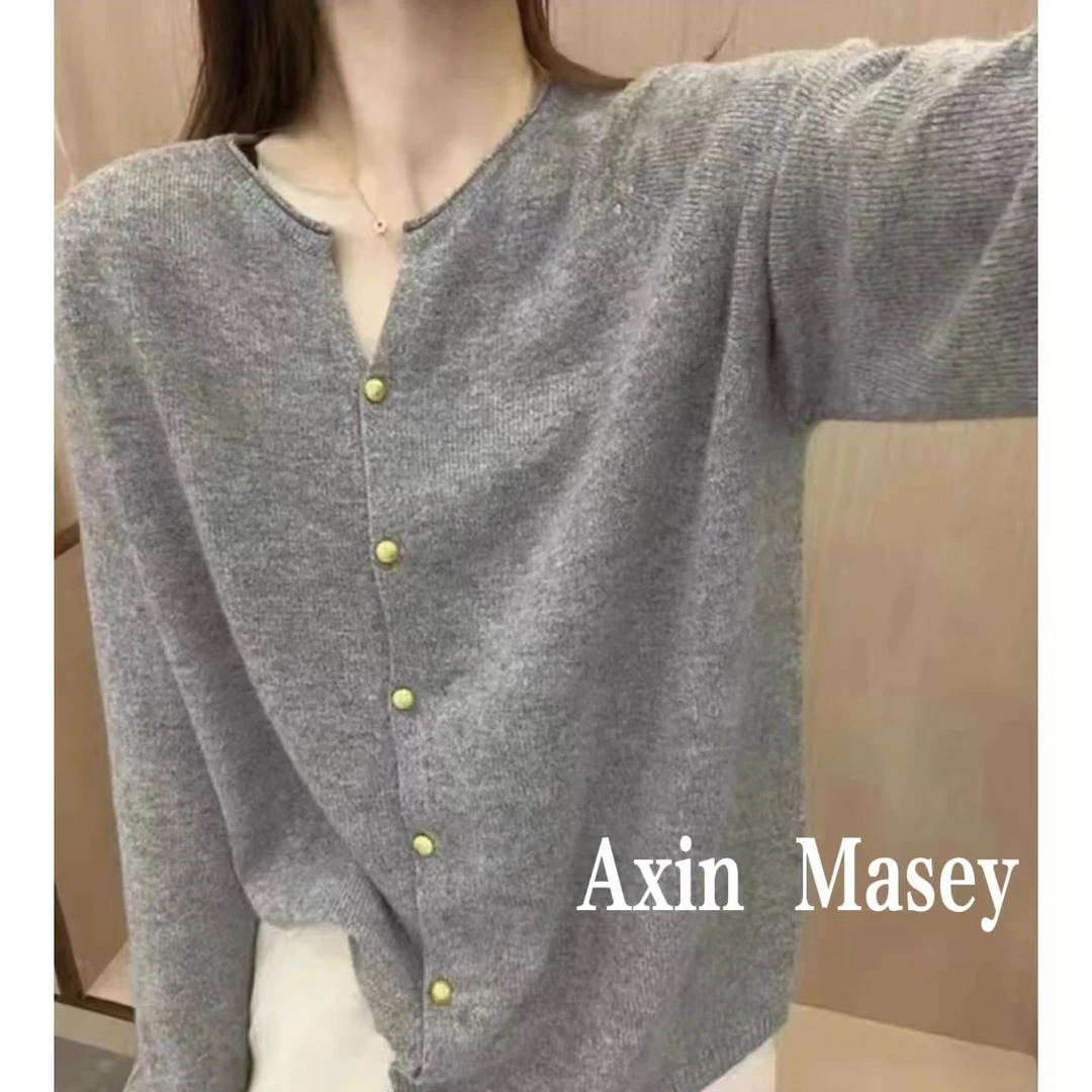 阿欣家~小金豆 圆领长袖女士宽松显瘦针织开衫上衣Z00666