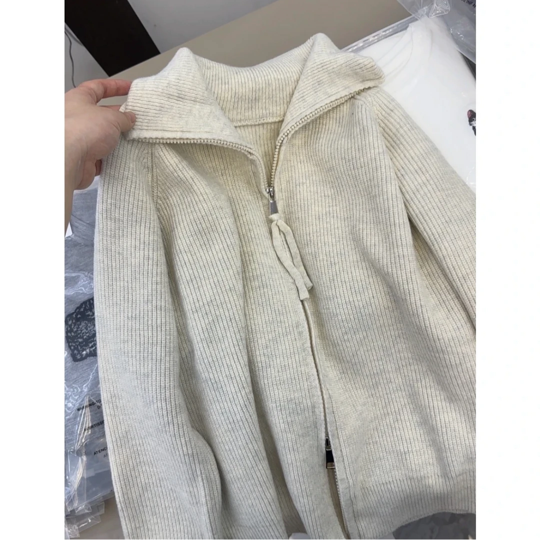 立领拉链衫」花纱~绵羊毛百搭开衫！休闲慵懒风针织衫Z00370