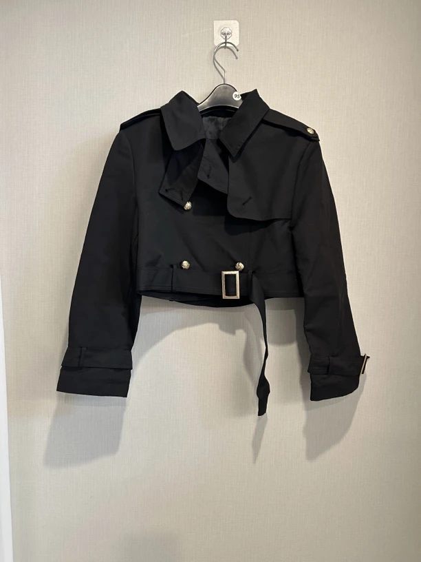 设计师双排扣短款上衣风衣版套装