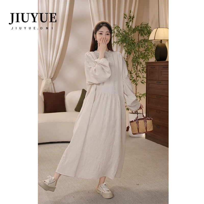 九月Oni【绫罗】麻料连衣裙秋季显瘦宽松气质时尚裙子D056A24