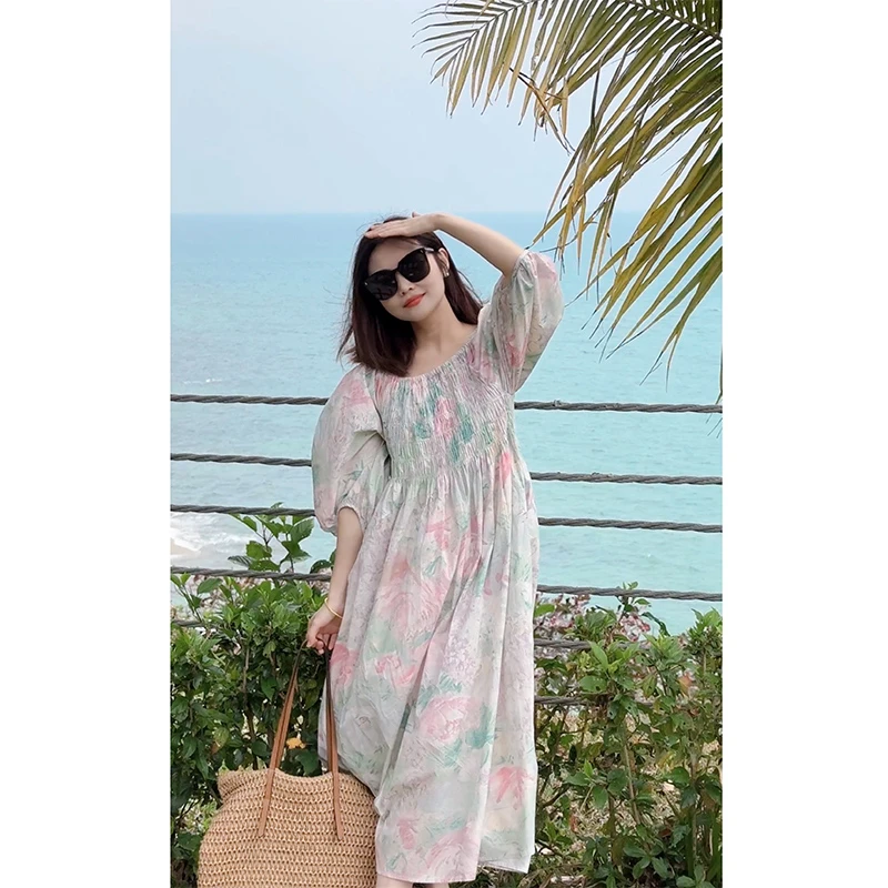 九月Oni【油画少女】宽松连衣裙女春秋超显瘦气质时尚木耳花边C122