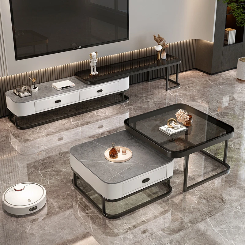 家用客厅轻奢岩板电视柜现代简约岩板茶台组合电视柜落地长方形