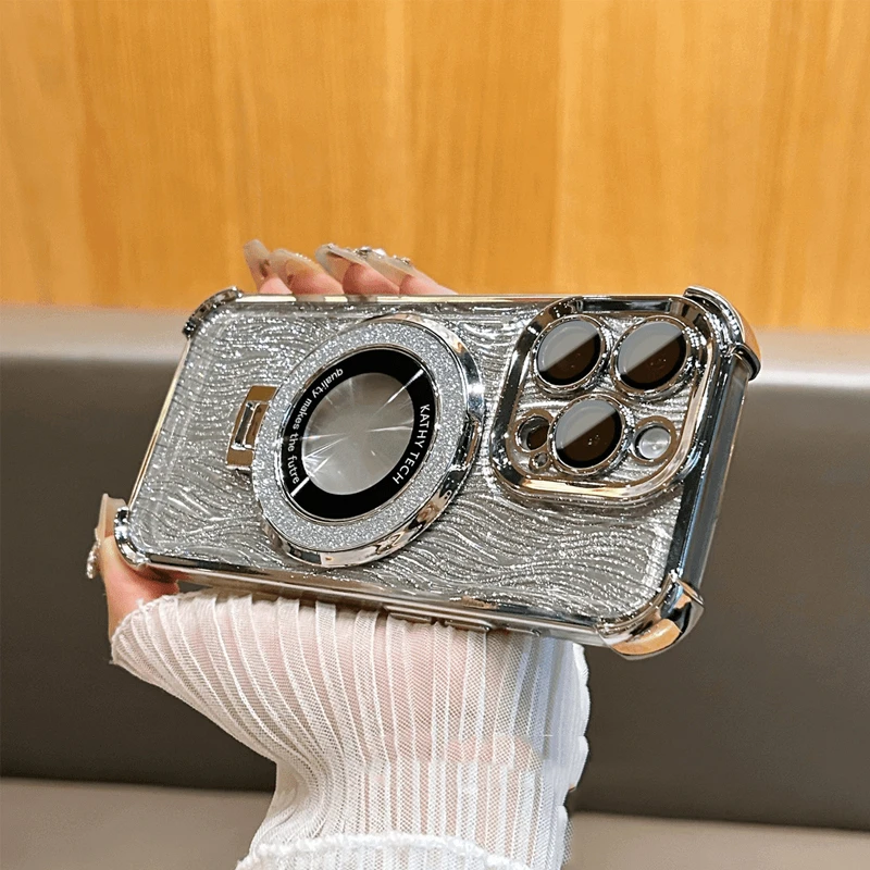 新款适用苹果13手机壳高级闪粉磁吸支架iPhone15pro防摔14max硬壳