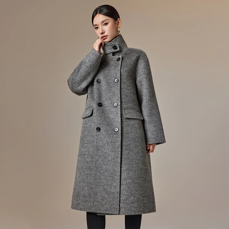 手工缝制高定双面呢绵羊毛大衣2024秋冬新款581201