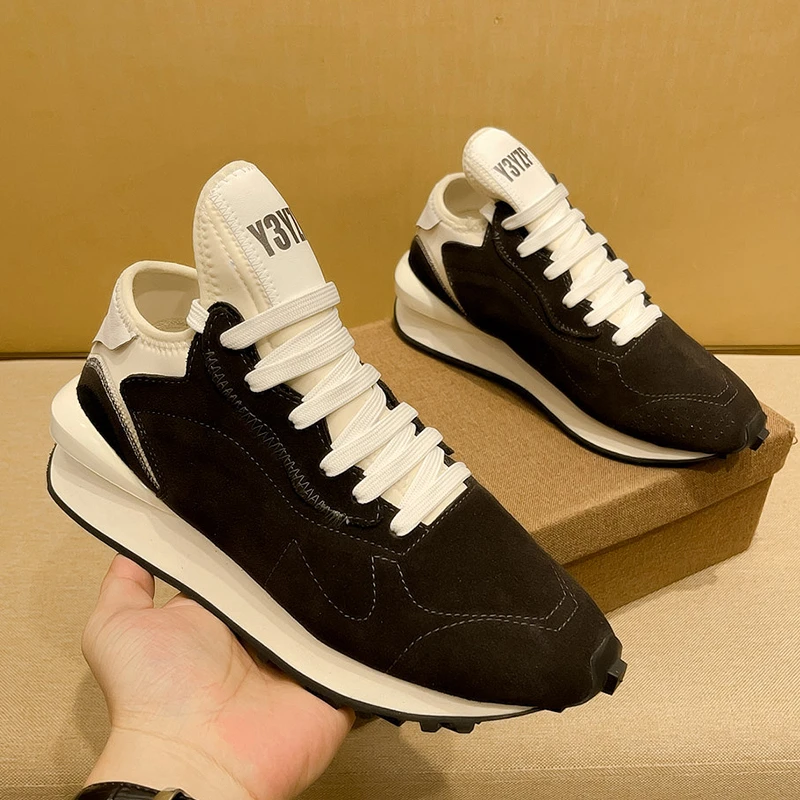男款真皮反绒皮Y3黑色老爹鞋四季可穿增高减震男生百搭运动休闲鞋