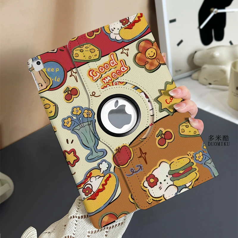 92【360旋转皮套】汉堡凯蒂适用苹果ipad9平板Air6保护套华为mate11