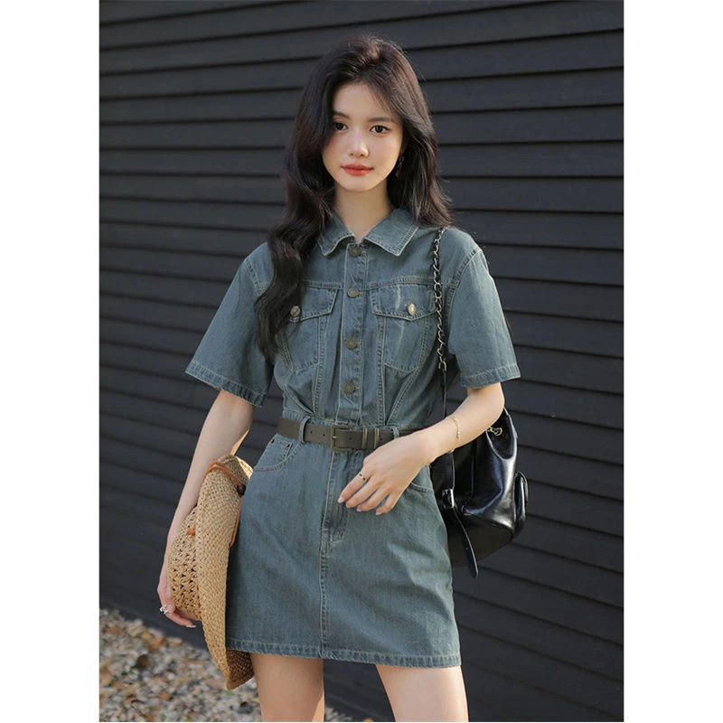 港味复古牛仔连衣裙女2025年春夏新款一整套搭配小个子牛仔连体裙