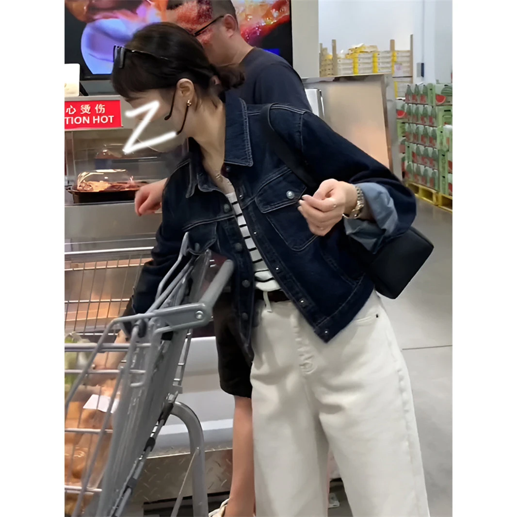 深蓝牛仔外套女春秋装新款韩版时尚洋气短款港味百搭长袖上衣夹克