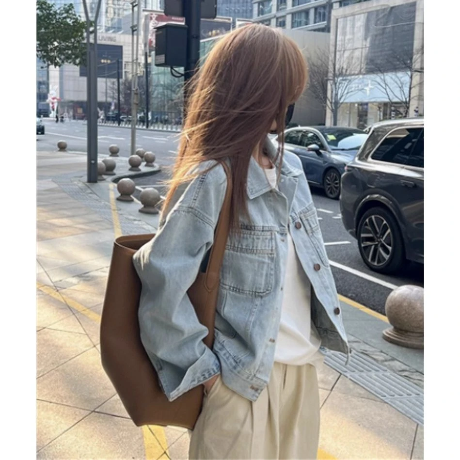高级感复古蓝牛仔外套女2025年春秋新款韩系宽松百搭夹克长袖上衣