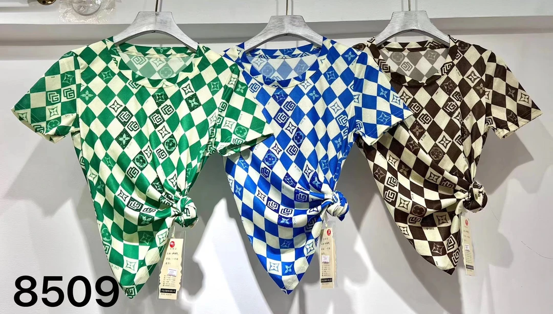 花花家2023网纱格子t恤女短袖夏季修身显瘦时尚半袖体桖小衫