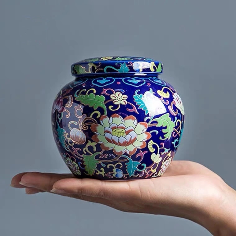 润茗茶具/珐琅彩复古密封小号精致茶叶罐储物罐