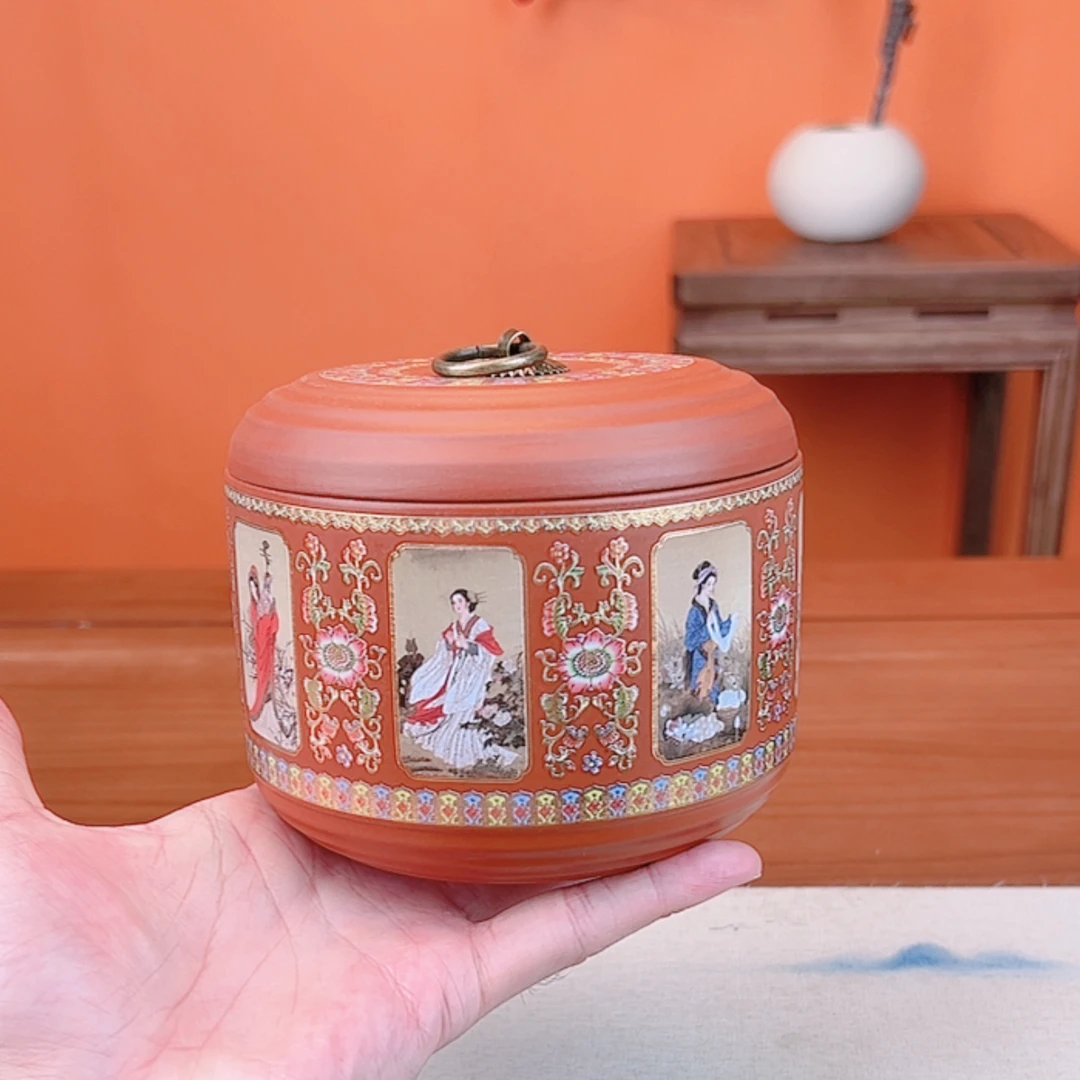 润茗茶具/昭君出塞紫砂茶叶罐密封罐储物罐中式家用茶叶罐茶具