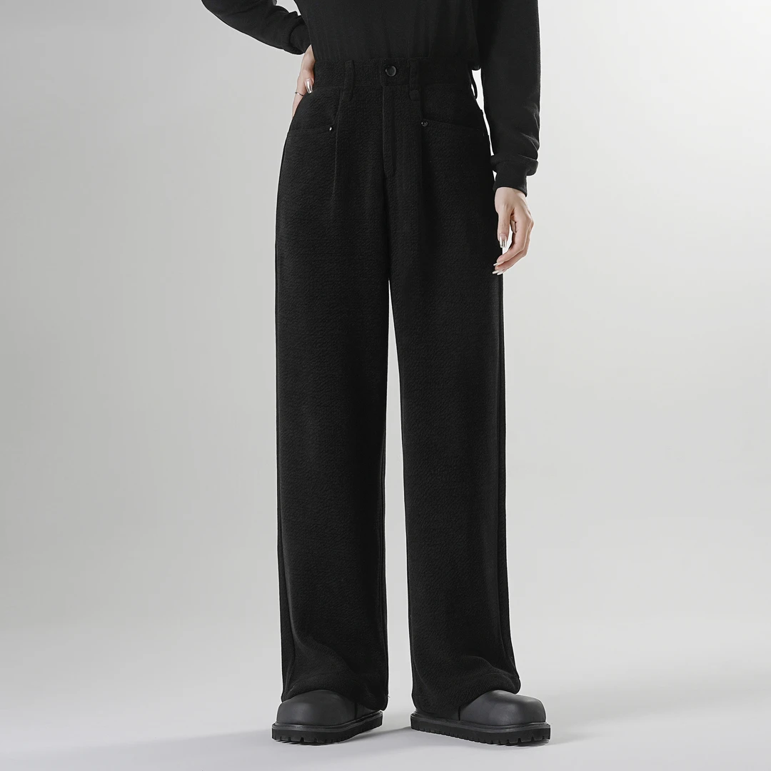 FCC冬季雪尼尔复古时尚宽松显瘦直筒休闲裤高腰垂感百搭纯色裤子