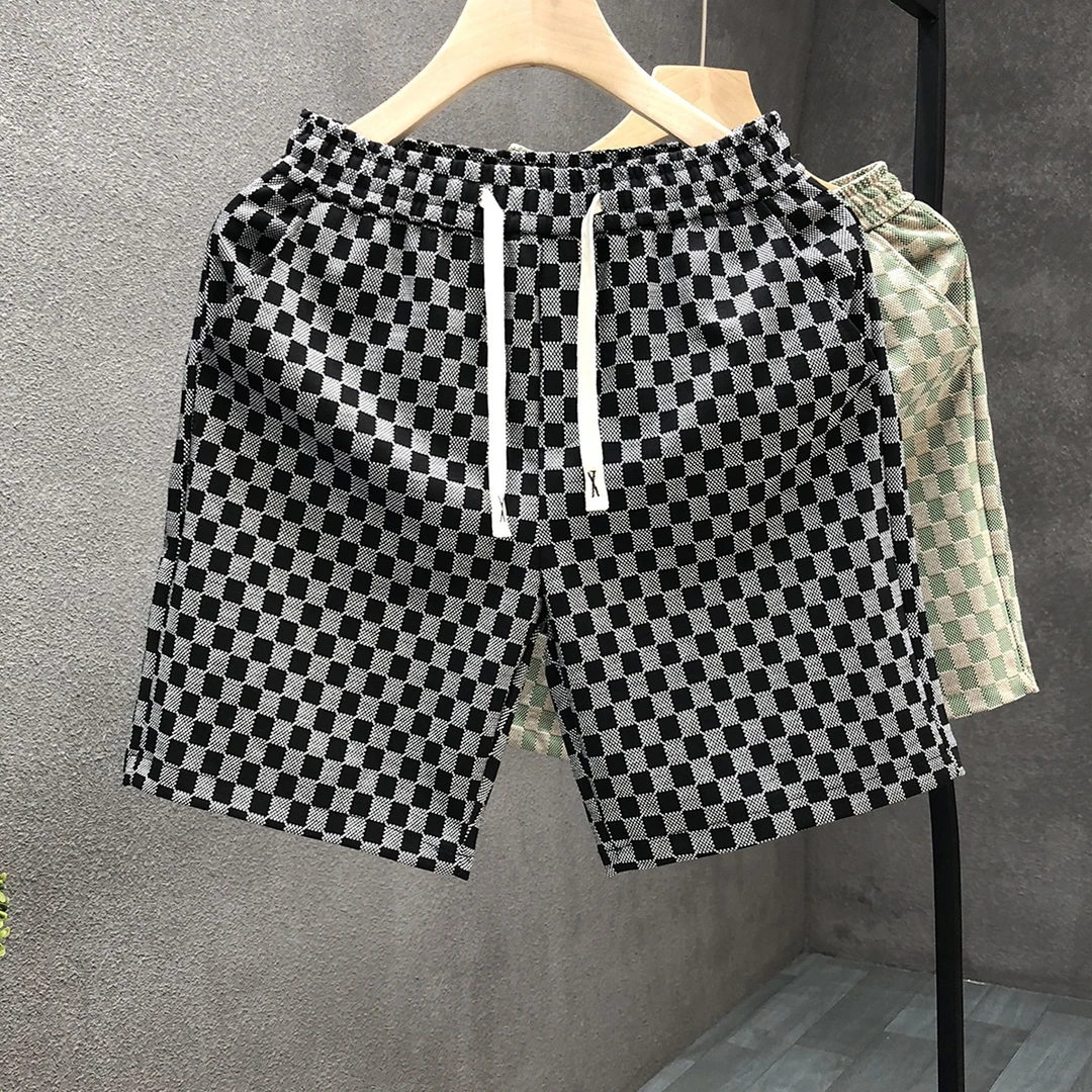 郎的大牌风格高端格子短裤男款潮牌五分裤2024夏季新款男士大裤衩