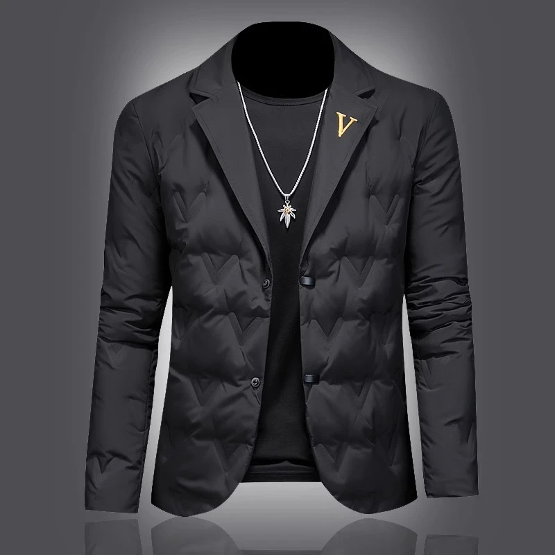 郎的高级感西装领羽绒服男2024冬季新款潮流刺绣羽绒衣男保暖外套