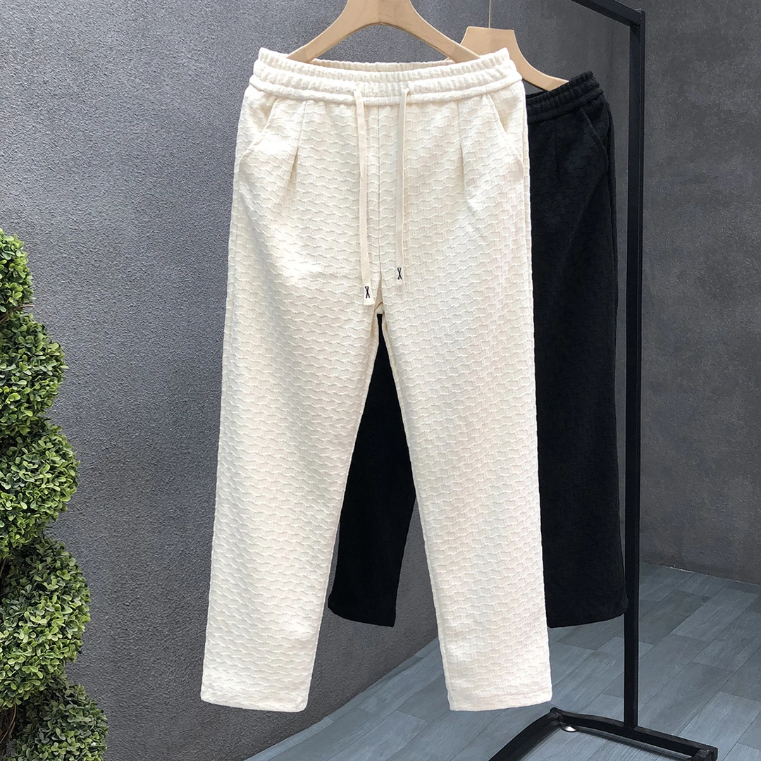 郎的轻奢重磅暗纹裤子男生潮牌高端直筒裤2024秋冬季新款宽松长裤