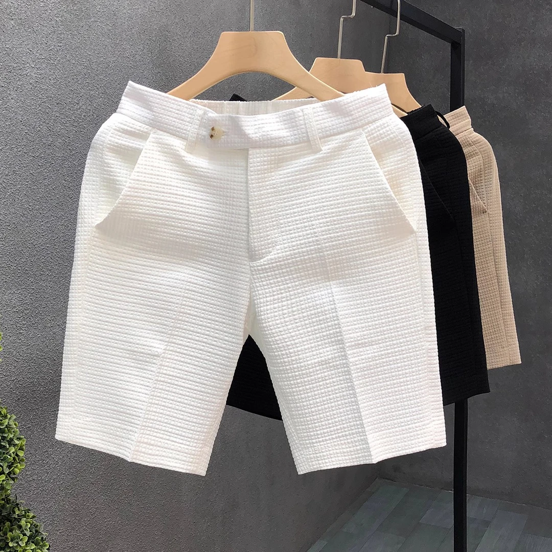 郎的轻商务白色西装短裤男新款潮牌夏季直筒五分裤男士薄款短西裤