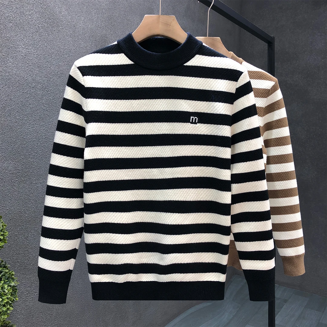 郎的中领百搭条纹毛衣男潮牌内搭保暖针织衫2024秋冬季新款打底衫